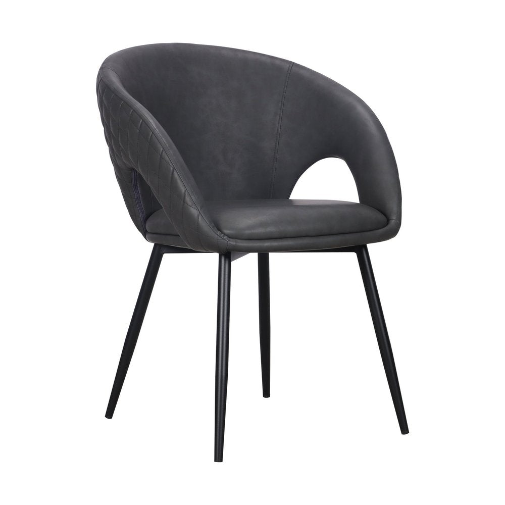 Set of Four Dark Gray And Black Tufted Faux Leather And Wood Partially Open Back Dining Arm Chairs HomeRoots