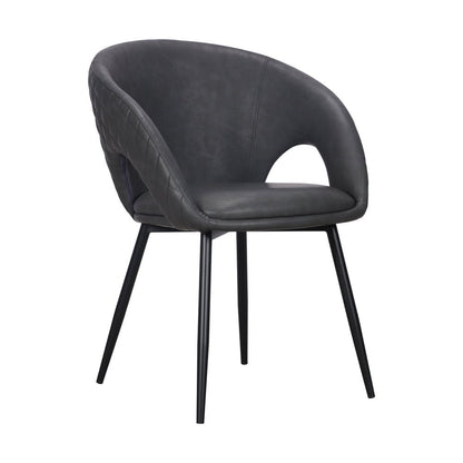 Set of Four Dark Gray And Black Tufted Faux Leather And Wood Partially Open Back Dining Arm Chairs HomeRoots