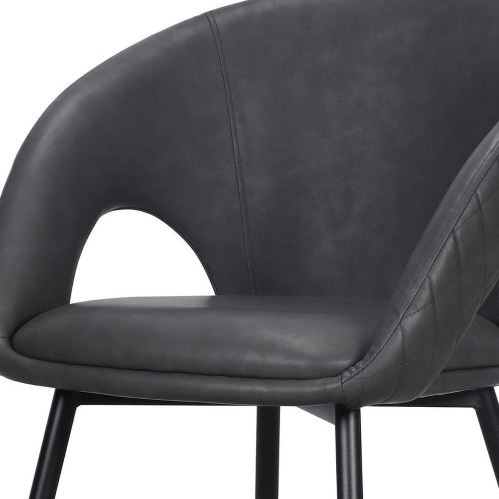 Set of Four Dark Gray And Black Tufted Faux Leather And Wood Partially Open Back Dining Arm Chairs — view 7