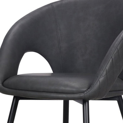 Set of Four Dark Gray And Black Tufted Faux Leather And Wood Partially Open Back Dining Arm Chairs HomeRoots