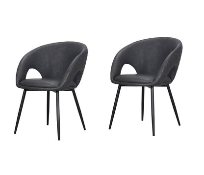 Set of Four Dark Gray And Black Tufted Faux Leather And Wood Partially Open Back Dining Arm Chairs HomeRoots