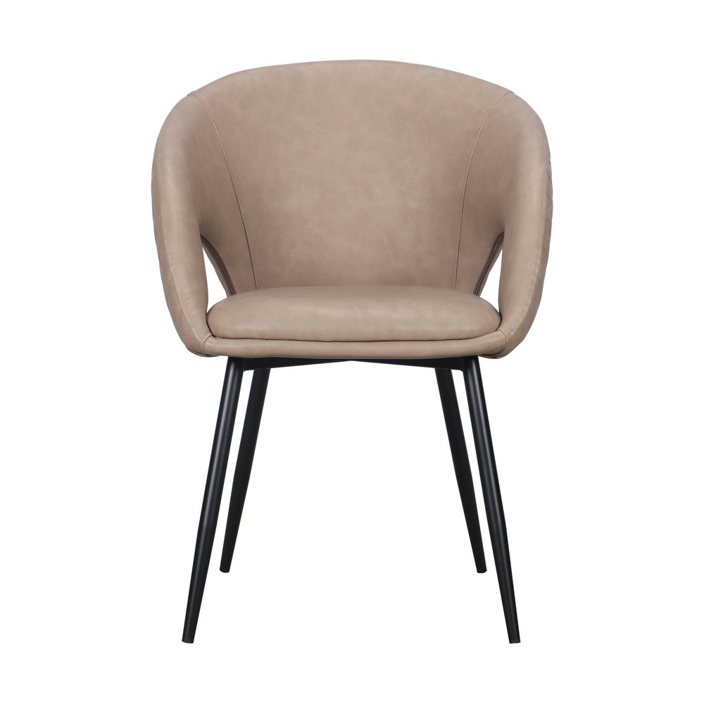 Set of Four Dark Gray And Black Tufted Faux Leather And Wood Partially Open Back Dining Arm Chairs HomeRoots