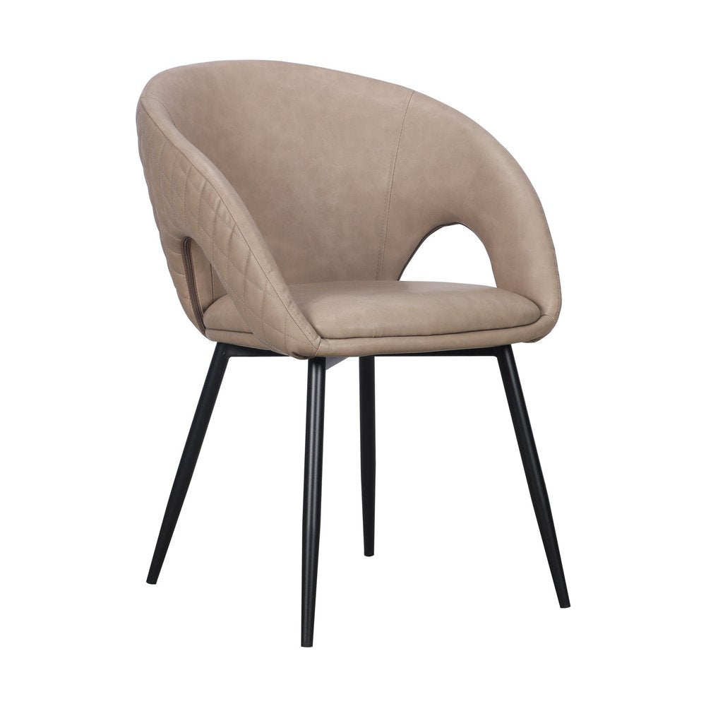 Set of Four Dark Gray And Black Tufted Faux Leather And Wood Partially Open Back Dining Arm Chairs — view 15