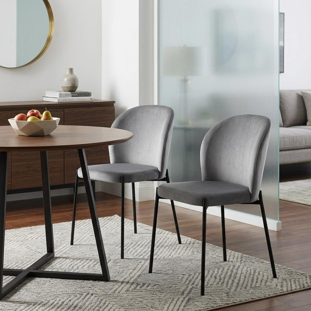 Set of Two Gray And Black Fabric And Wood Dining Side Chairs HomeRoots