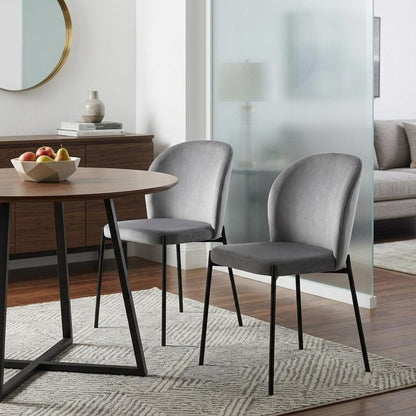 Set of Two Gray And Black Fabric And Wood Dining Side Chairs HomeRoots