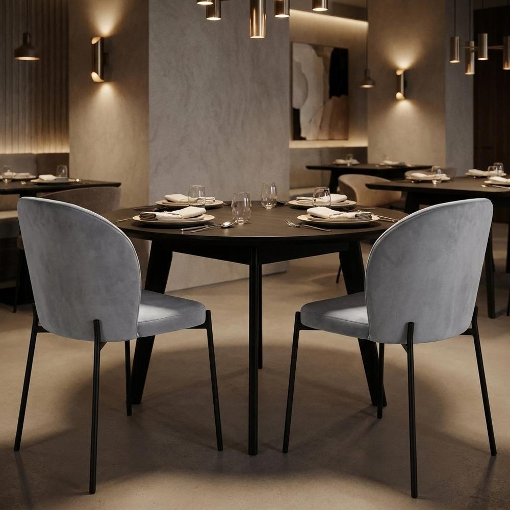 Set of Two Gray And Black Fabric And Wood Dining Side Chairs — view 13