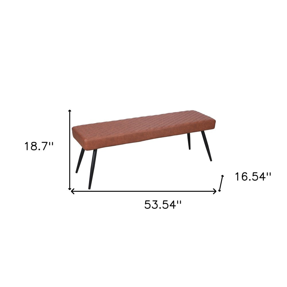 54" Brown and Black Faux Leather Upholstered Dining Bench HomeRoots