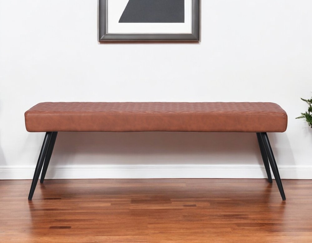 54" Brown and Black Faux Leather Upholstered Dining Bench HomeRoots