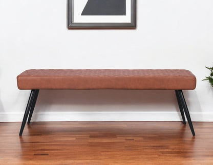 54" Brown and Black Faux Leather Upholstered Dining Bench HomeRoots