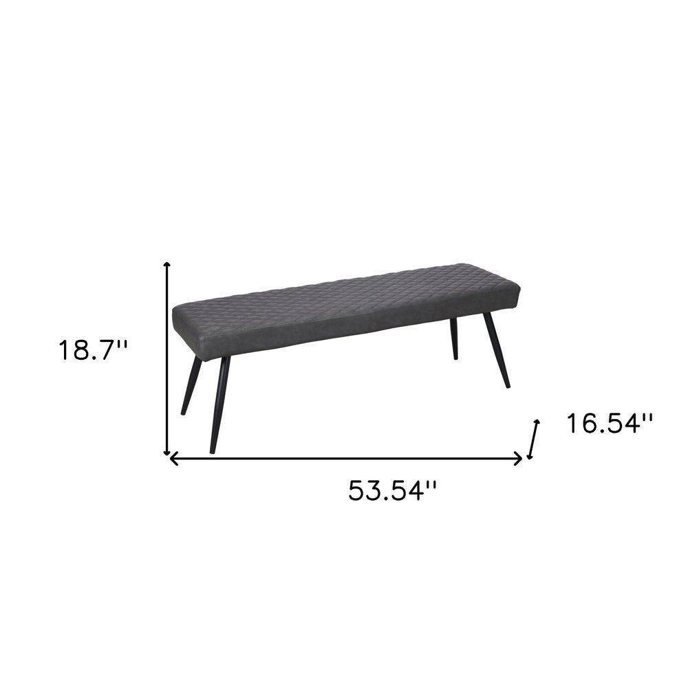 54" Dark Gray and Black Faux Leather Upholstered Dining Bench HomeRoots
