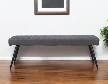 54" Dark Gray and Black Faux Leather Upholstered Dining Bench HomeRoots