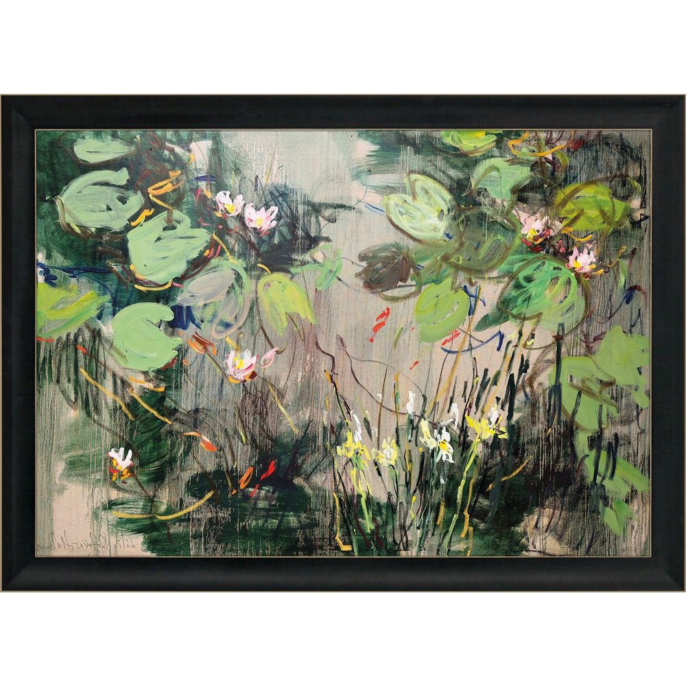 Water Lilies Summer Pond Brown Framed Print Wall Art — view 2