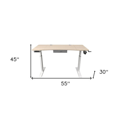 55" Adjustable Oak and White Standing Desk HomeRoots