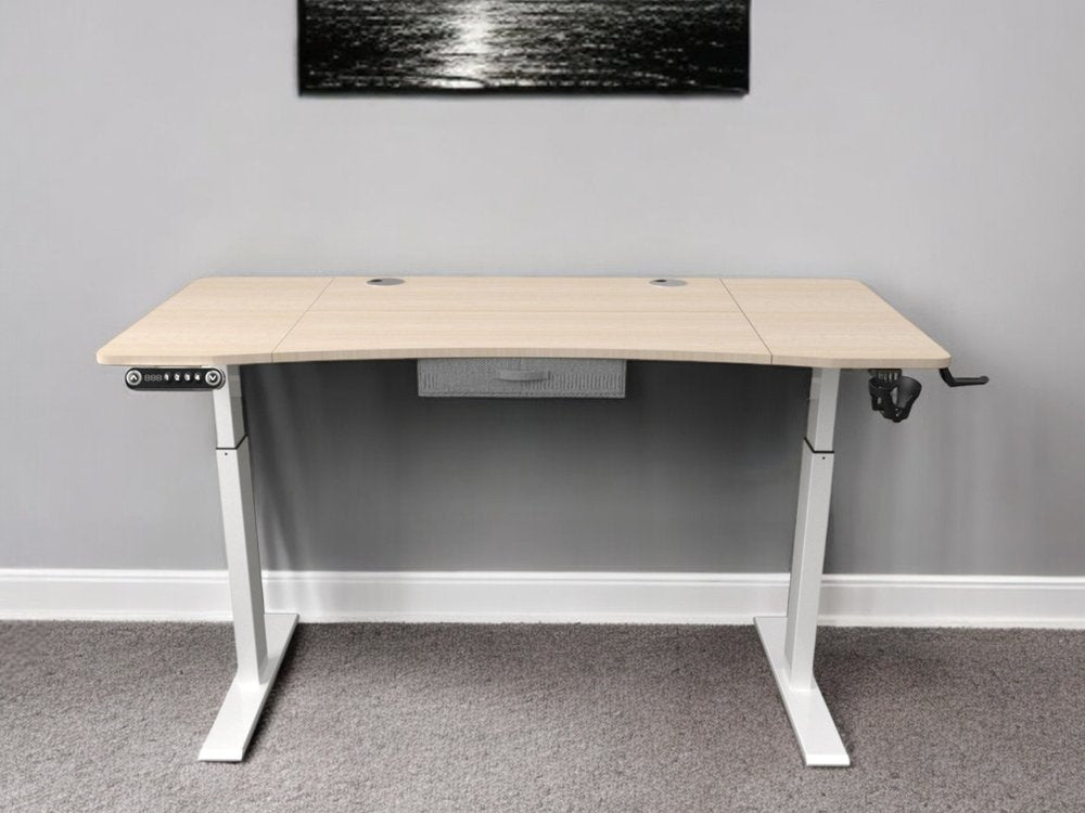 55" Adjustable Oak and White Standing Desk HomeRoots