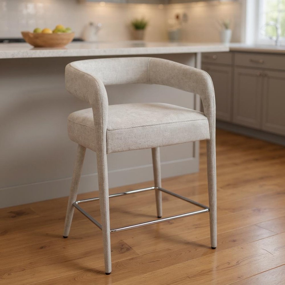 25" Ivory Fabric And Metal Low Back Counter Height Bar Chair HomeRoots