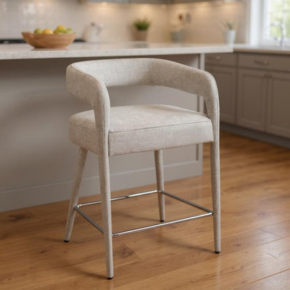 25" Ivory Fabric And Metal Low Back Counter Height Bar Chair HomeRoots