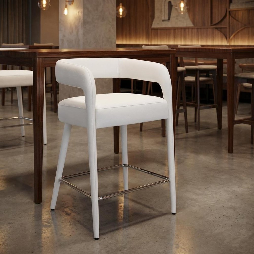 25" Ivory Fabric And Metal Low Back Counter Height Bar Chair HomeRoots