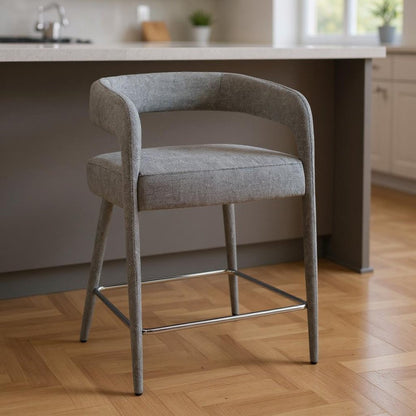 25" Gray Fabric And Metal Low Back Counter Height Bar Chair HomeRoots