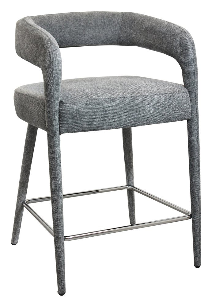 25" Gray Fabric And Metal Low Back Counter Height Bar Chair HomeRoots