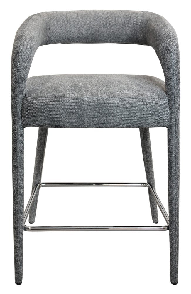25" Gray Fabric And Metal Low Back Counter Height Bar Chair HomeRoots