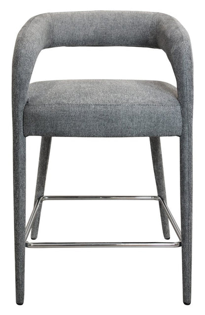 25" Gray Fabric And Metal Low Back Counter Height Bar Chair HomeRoots