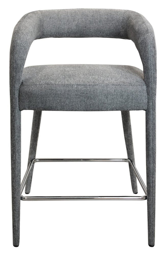 25" Gray Fabric And Metal Low Back Counter Height Bar Chair HomeRoots