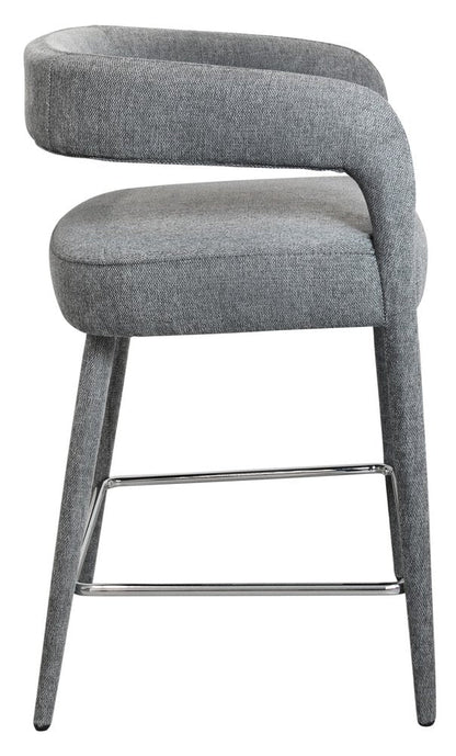 25" Gray Fabric And Metal Low Back Counter Height Bar Chair HomeRoots