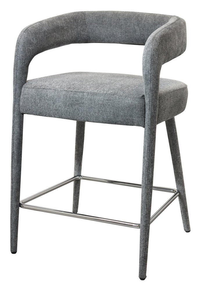 25" Gray Fabric And Metal Low Back Counter Height Bar Chair HomeRoots