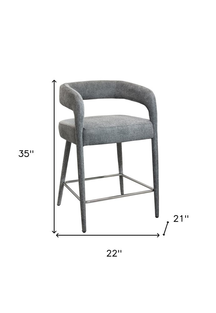 25" Gray Fabric And Metal Low Back Counter Height Bar Chair HomeRoots