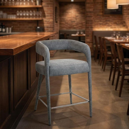 25" Gray Fabric And Metal Low Back Counter Height Bar Chair HomeRoots