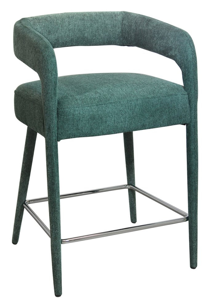 25" Teal Blue Fabric And Metal Low Back Counter Height Bar Chair HomeRoots