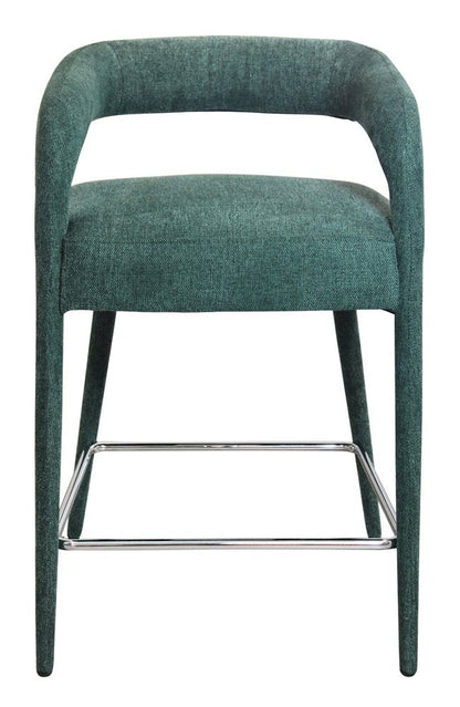 25" Teal Blue Fabric And Metal Low Back Counter Height Bar Chair HomeRoots