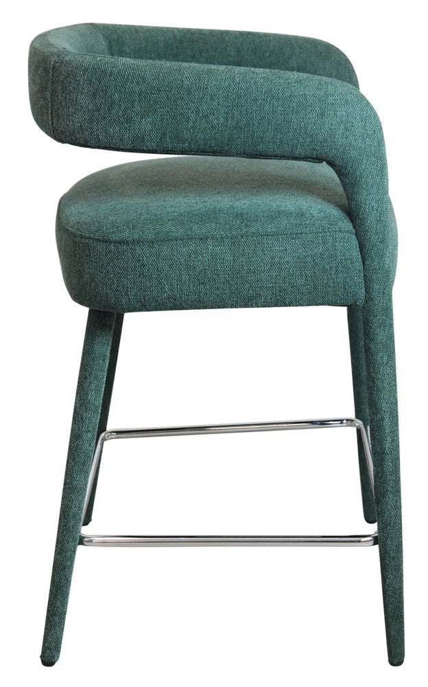 25" Teal Blue Fabric And Metal Low Back Counter Height Bar Chair HomeRoots
