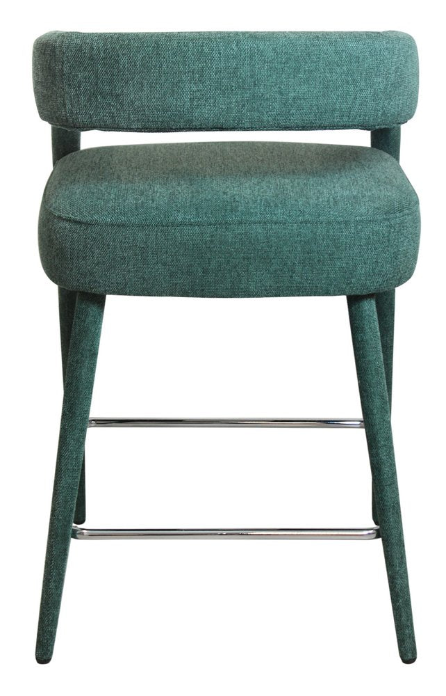 25" Teal Blue Fabric And Metal Low Back Counter Height Bar Chair HomeRoots