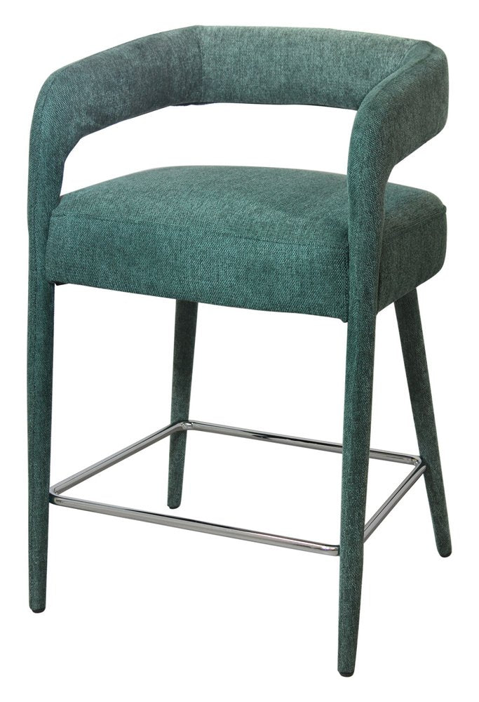 25" Teal Blue Fabric And Metal Low Back Counter Height Bar Chair HomeRoots