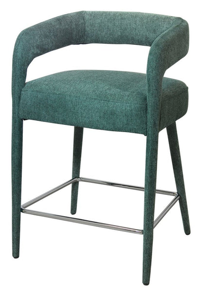 25" Teal Blue Fabric And Metal Low Back Counter Height Bar Chair HomeRoots