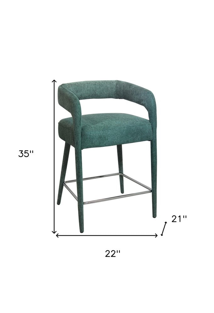 25" Teal Blue Fabric And Metal Low Back Counter Height Bar Chair HomeRoots