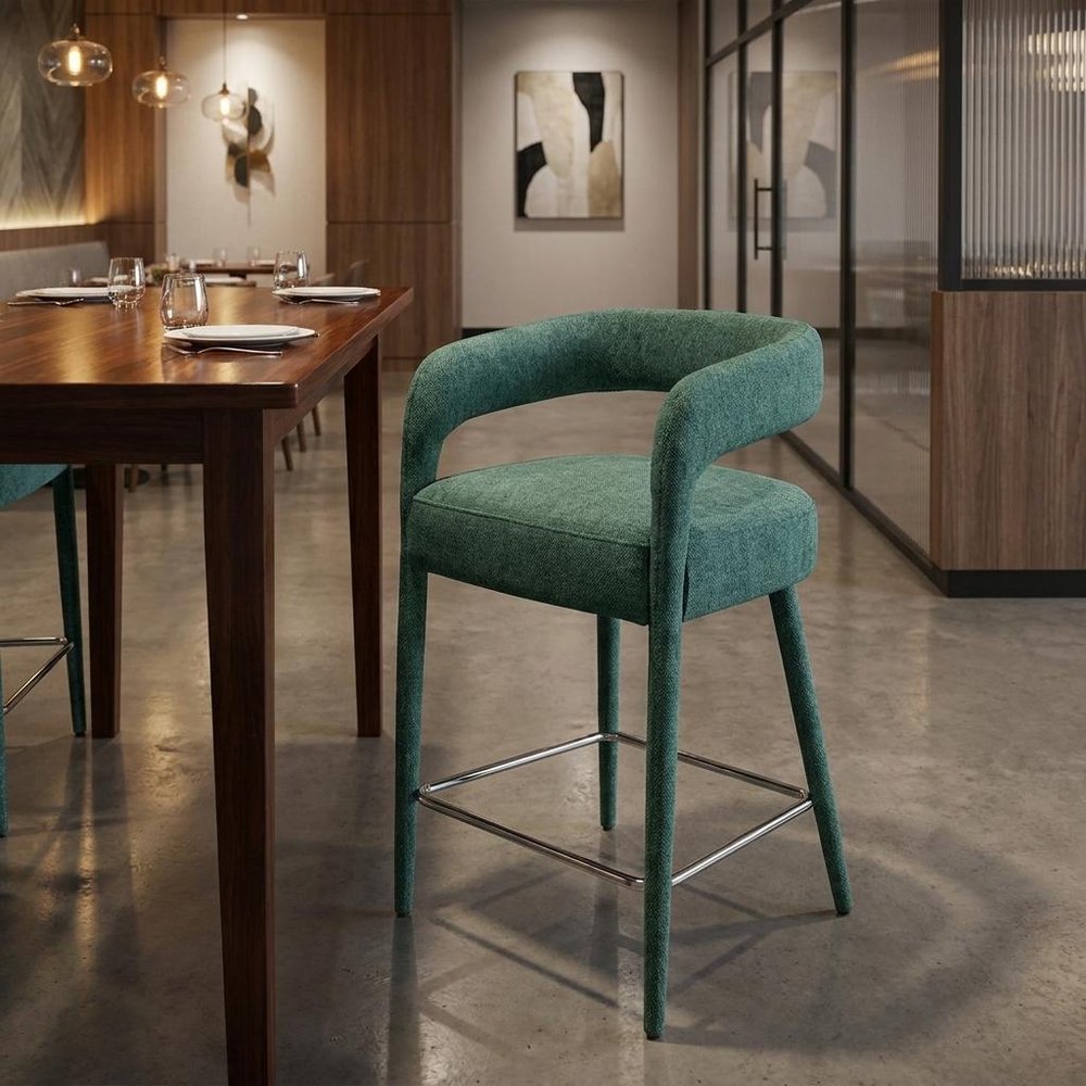 25" Teal Blue Fabric And Metal Low Back Counter Height Bar Chair HomeRoots
