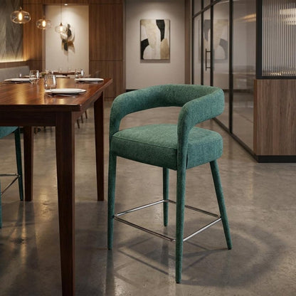 25" Teal Blue Fabric And Metal Low Back Counter Height Bar Chair HomeRoots