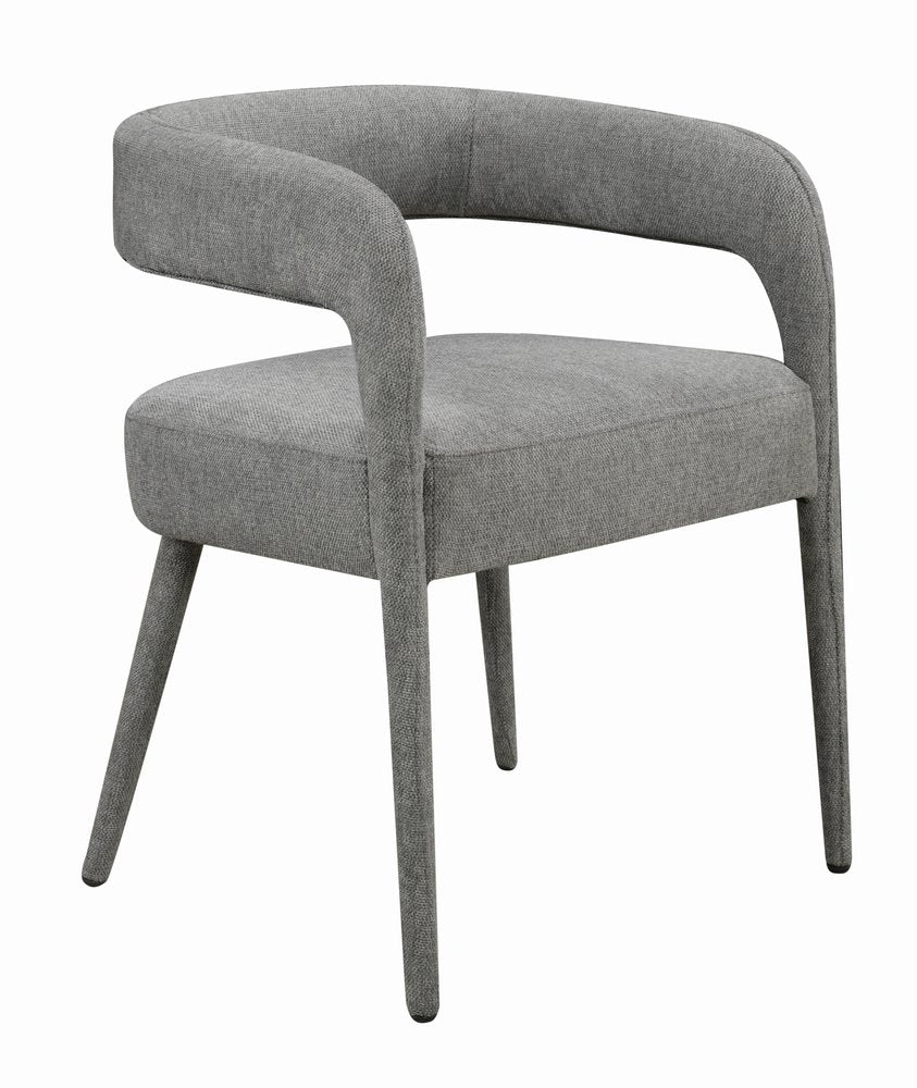 Set of Two Dark Gray Upholstered Linen Open Back Dining Side Chairs HomeRoots