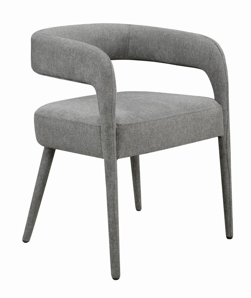 Set of Two Dark Gray Upholstered Linen Open Back Dining Side Chairs HomeRoots