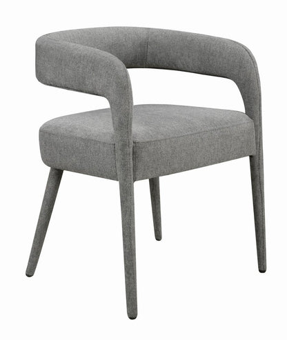 Set of Two Dark Gray Upholstered Linen Open Back Dining Side Chairs HomeRoots