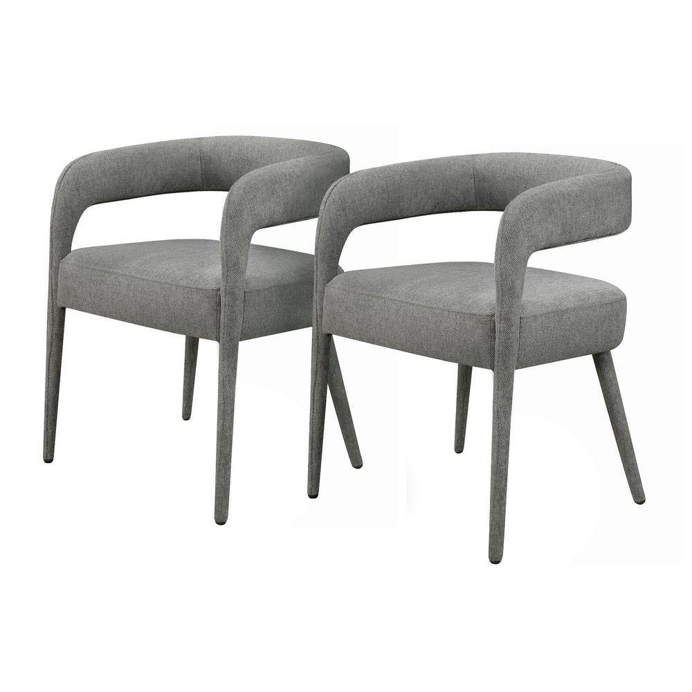 Set of Two Dark Gray Upholstered Linen Open Back Dining Side Chairs HomeRoots