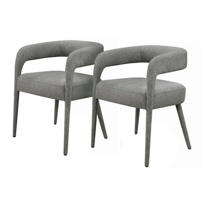 Set of Two Dark Gray Upholstered Linen Open Back Dining Side Chairs HomeRoots