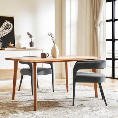 Set of Two Dark Gray Upholstered Linen Open Back Dining Side Chairs HomeRoots