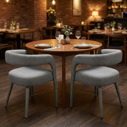Set of Two Dark Gray Upholstered Linen Open Back Dining Side Chairs HomeRoots