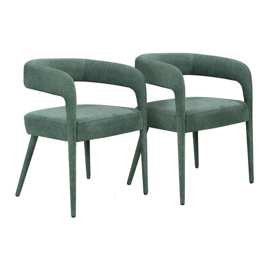 Set of Two Green Upholstered Linen Open Back Dining Side Chairs HomeRoots
