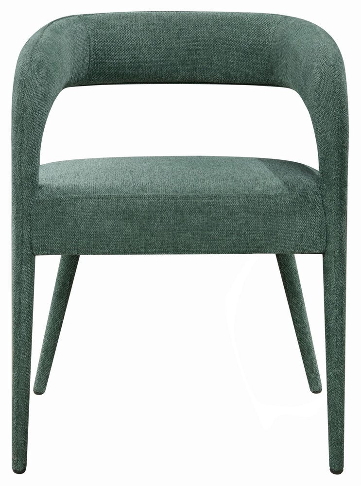 Set of Two Green Upholstered Linen Open Back Dining Side Chairs HomeRoots