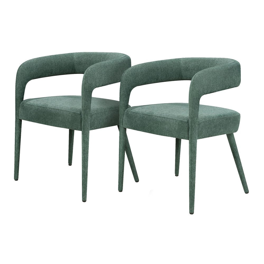 Set of Two Green Upholstered Linen Open Back Dining Side Chairs HomeRoots