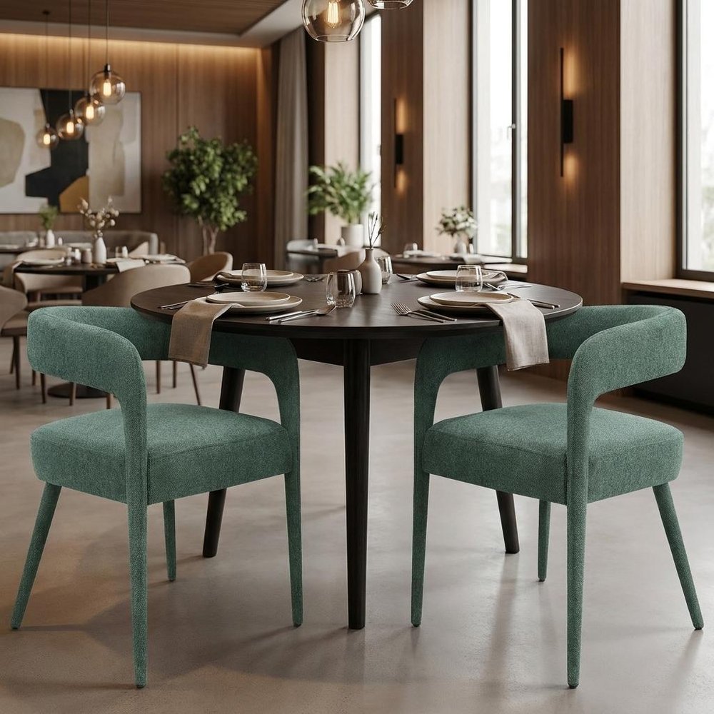 Set of Two Green Upholstered Linen Open Back Dining Side Chairs HomeRoots